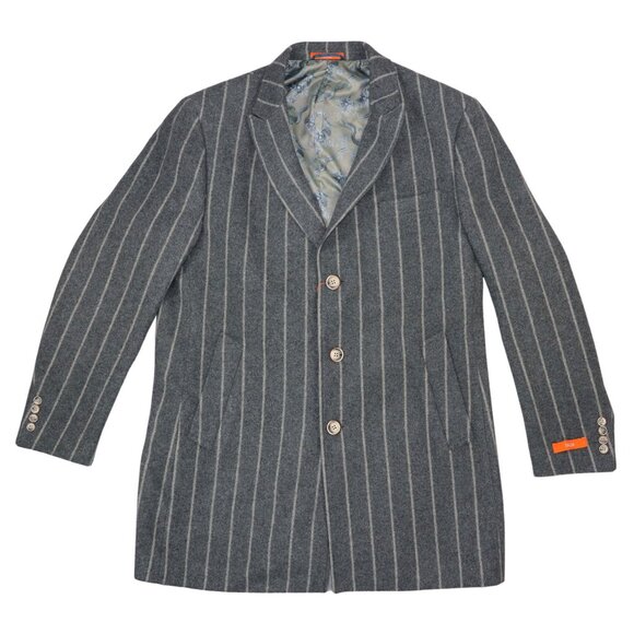 Tallia Slim Fit Striped Print Veracruz Men's Wool Blend Overcoat Large NWT Grey - Picture 1 of 1